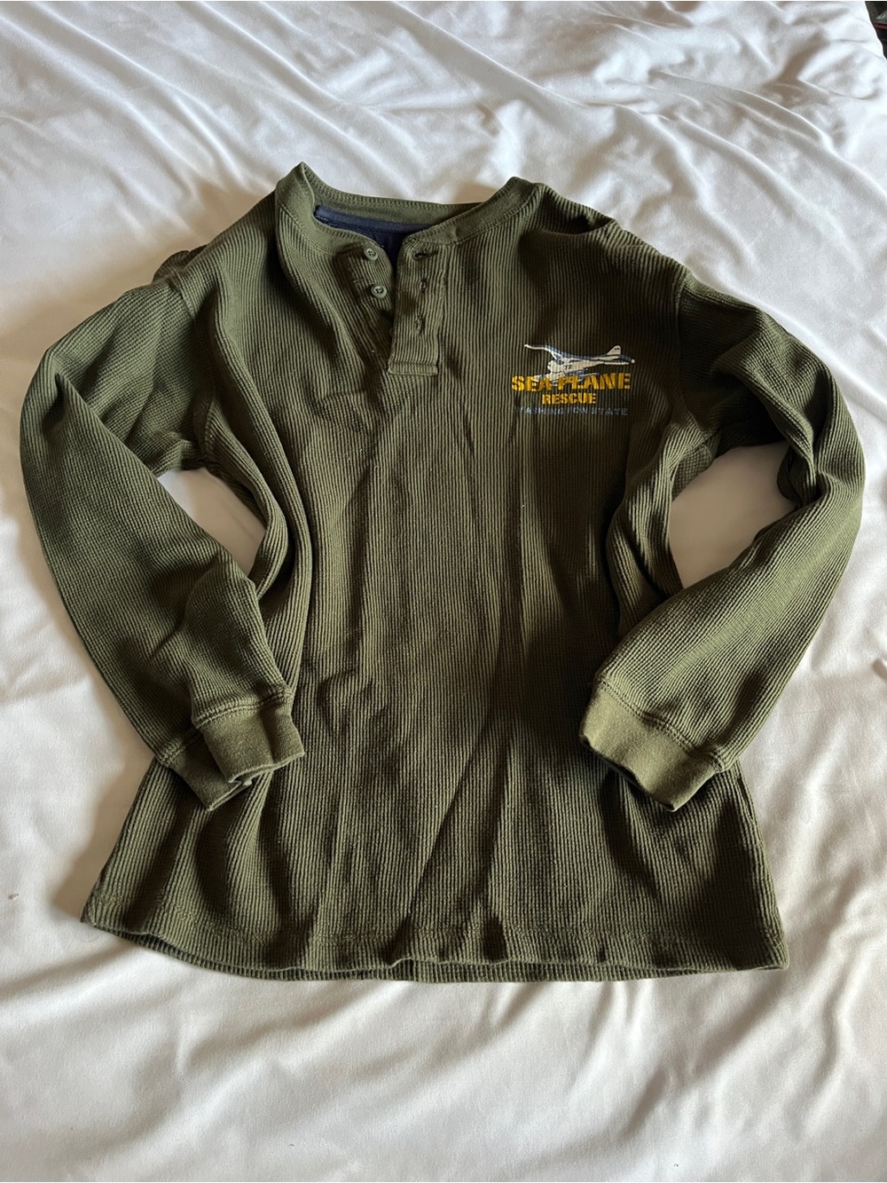 Faded Glory Boys XL Green Thermal Henley Long Sleeve Shirt